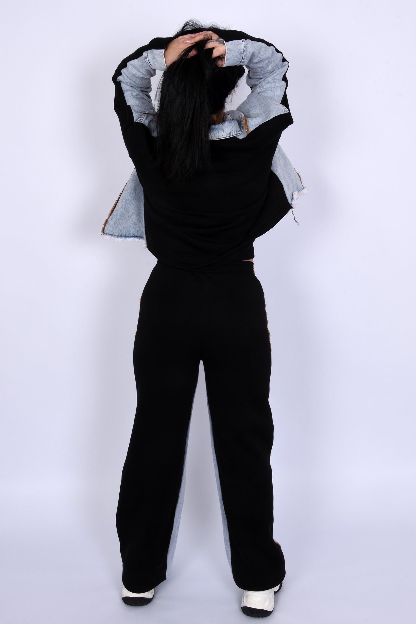 Contrast Denim Set-Black