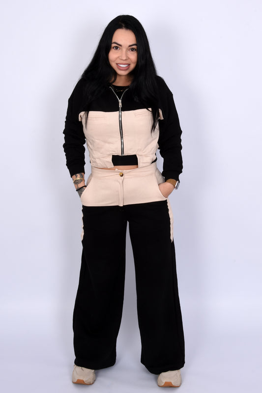 Urban Two-Piece Set-Black&Beige