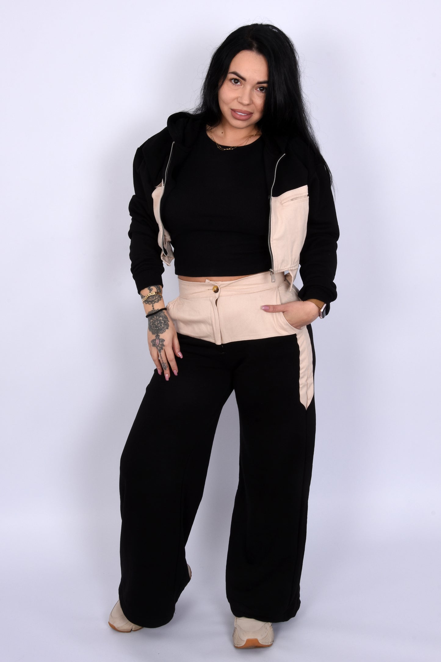 Urban Two-Piece Set-Black&Beige