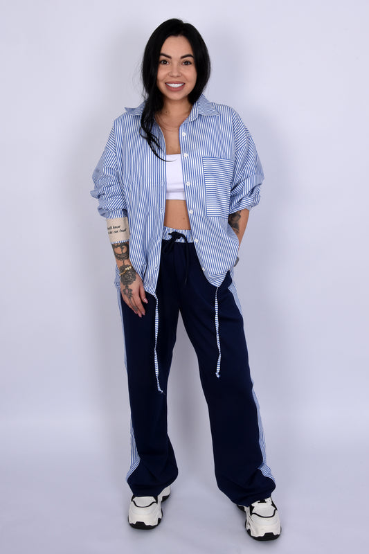 Stripe Lounge Set-Navy Blue