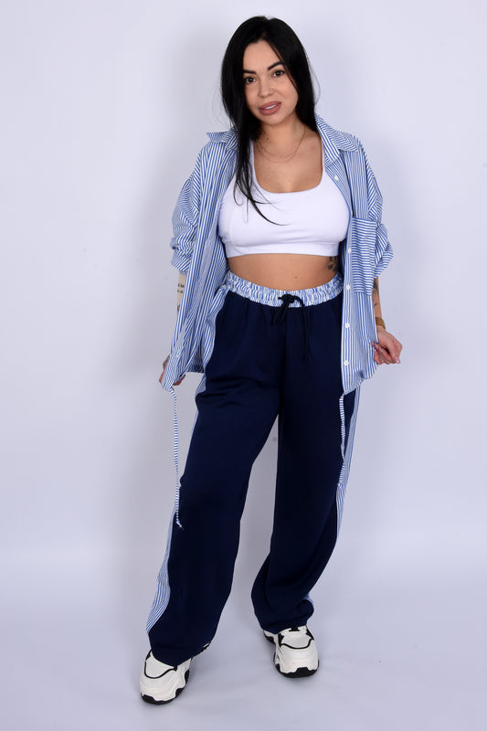 Stripe Lounge Set-Navy Blue