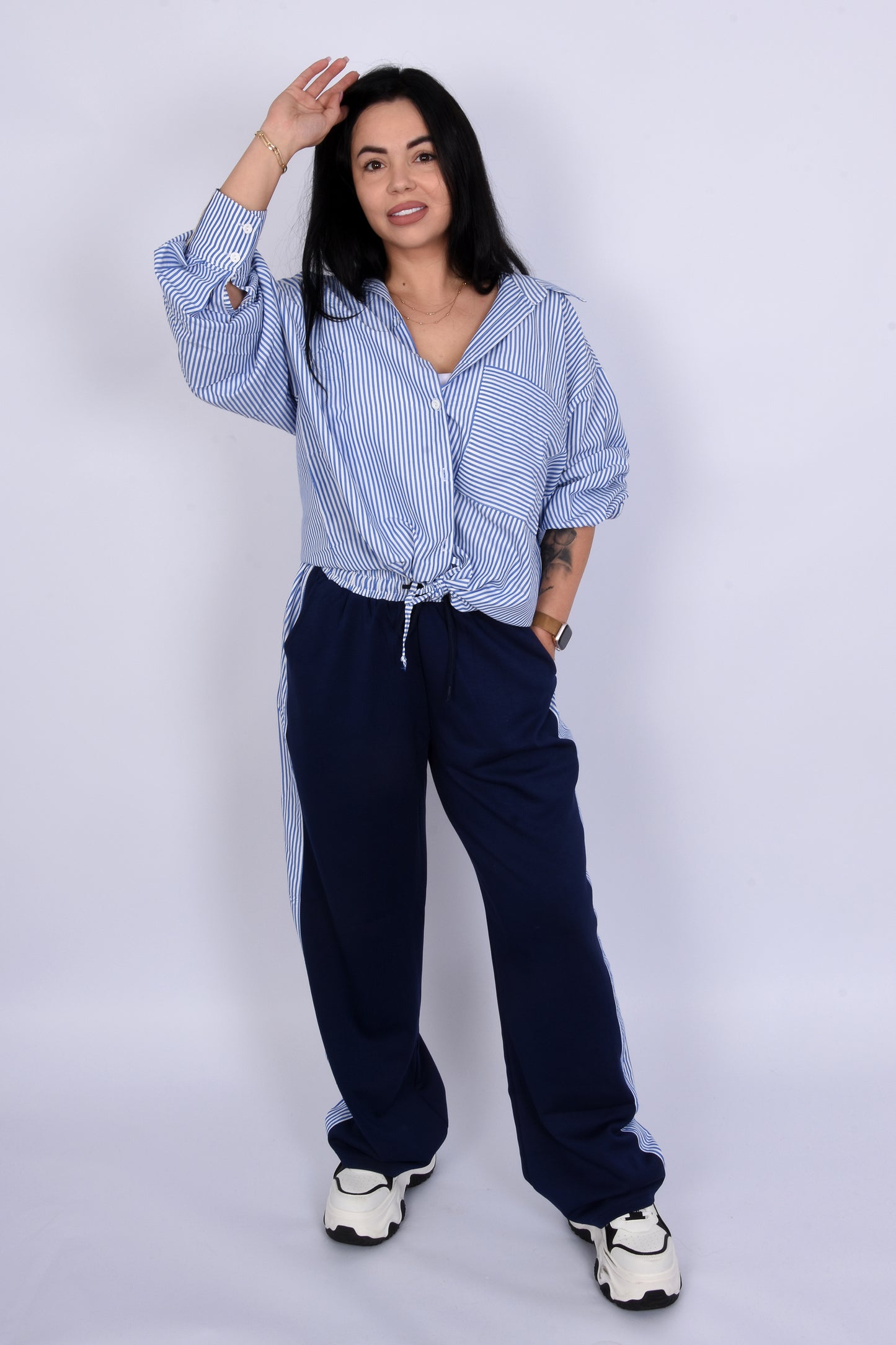 Stripe Lounge Set - Navy Blue