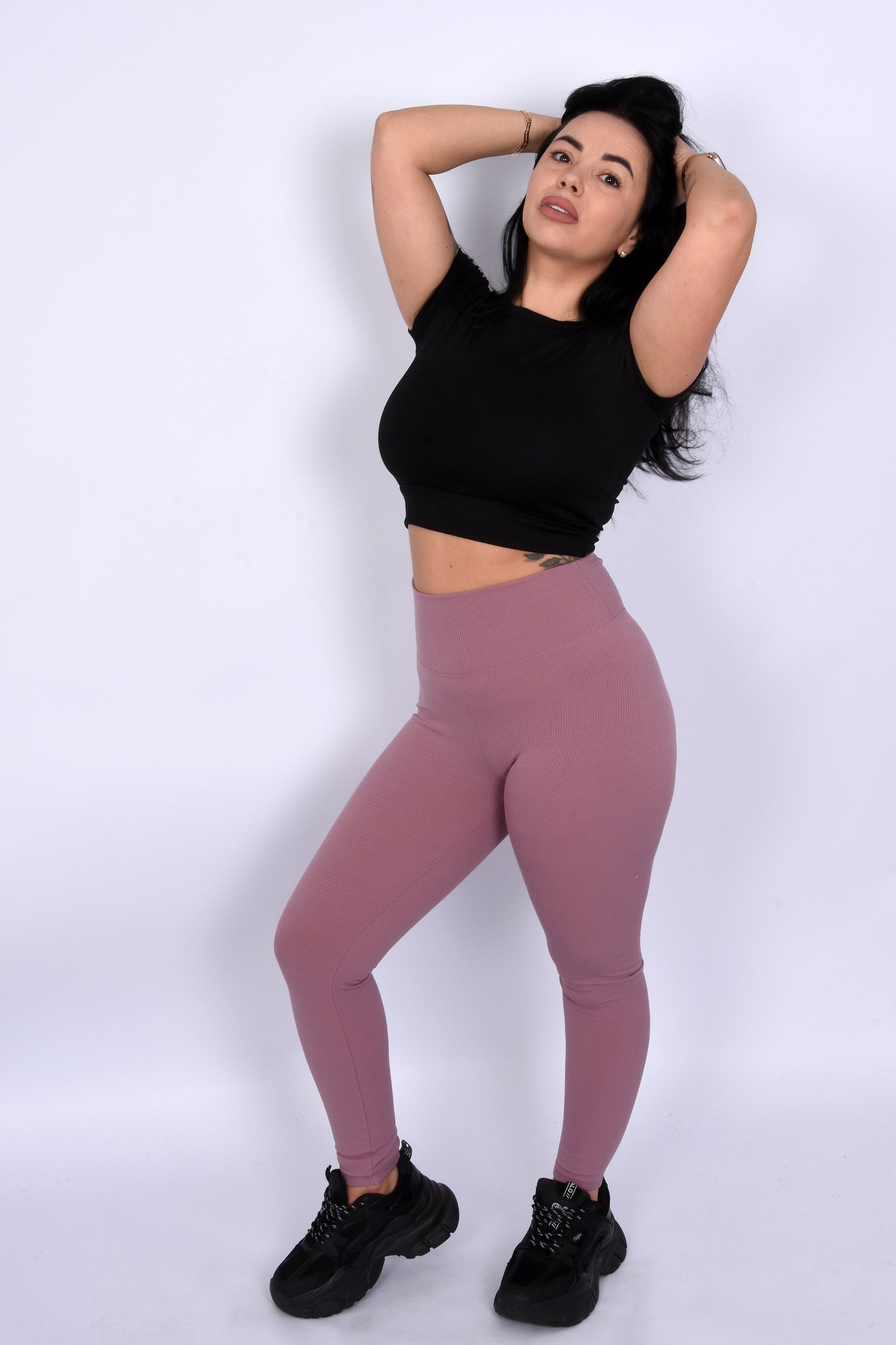 Ribbed Gym Set Black&Pink