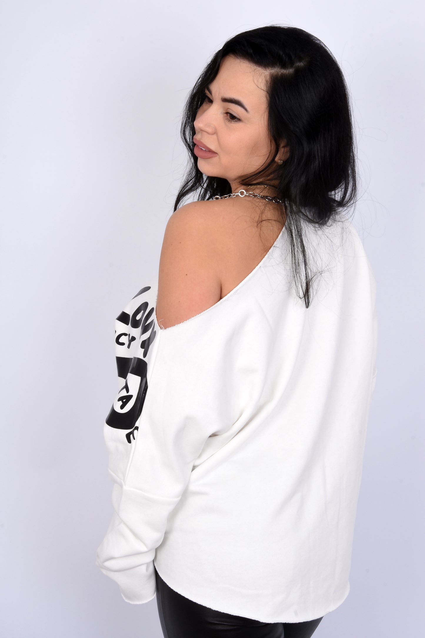 Oversize One-Shoulder Sweatshirt-White