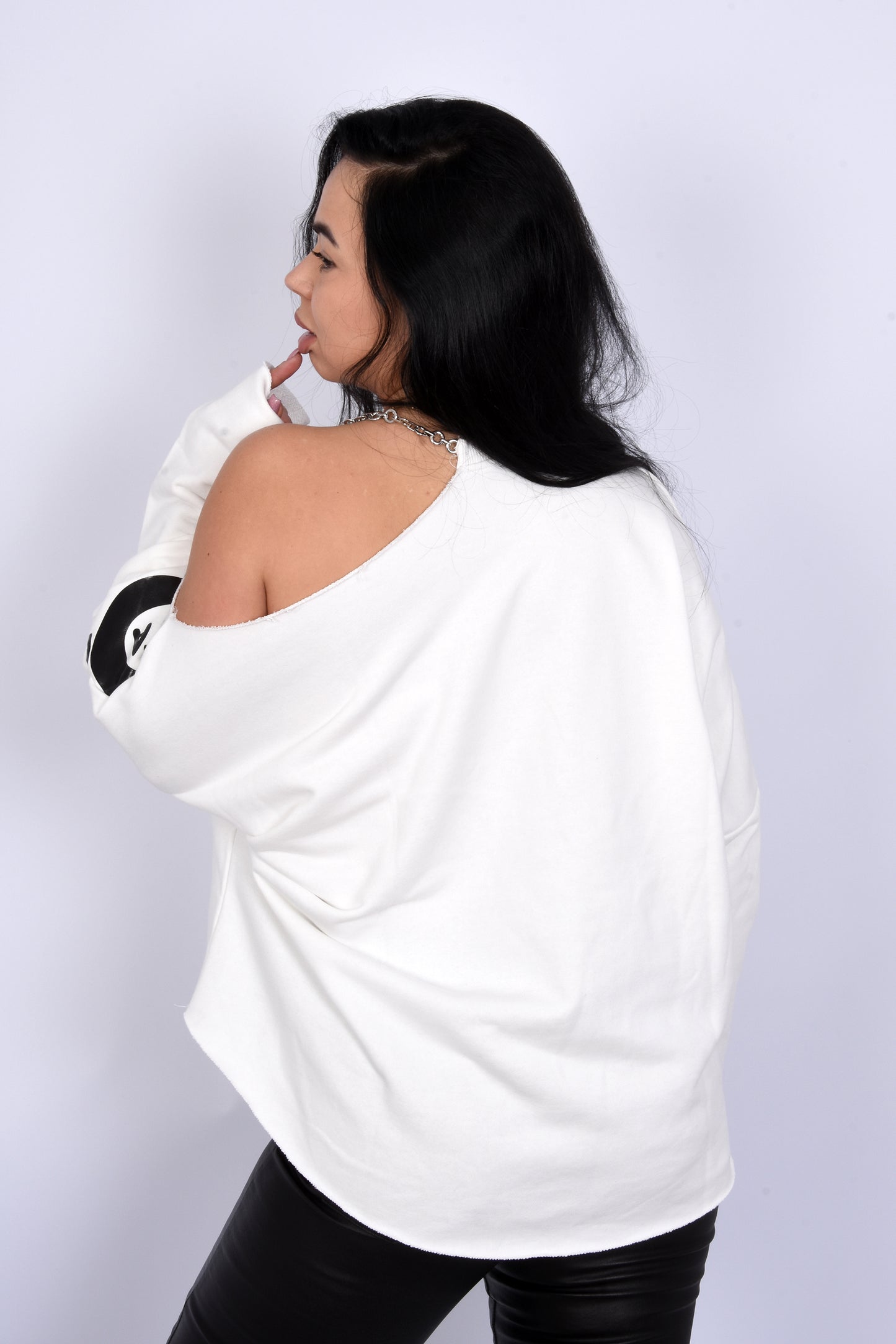 Oversize One-Shoulder Sweatshirt-White