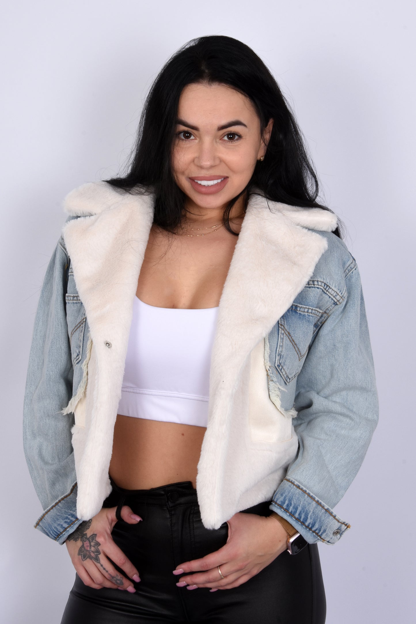 Faux-Fur Denim Jacket-White