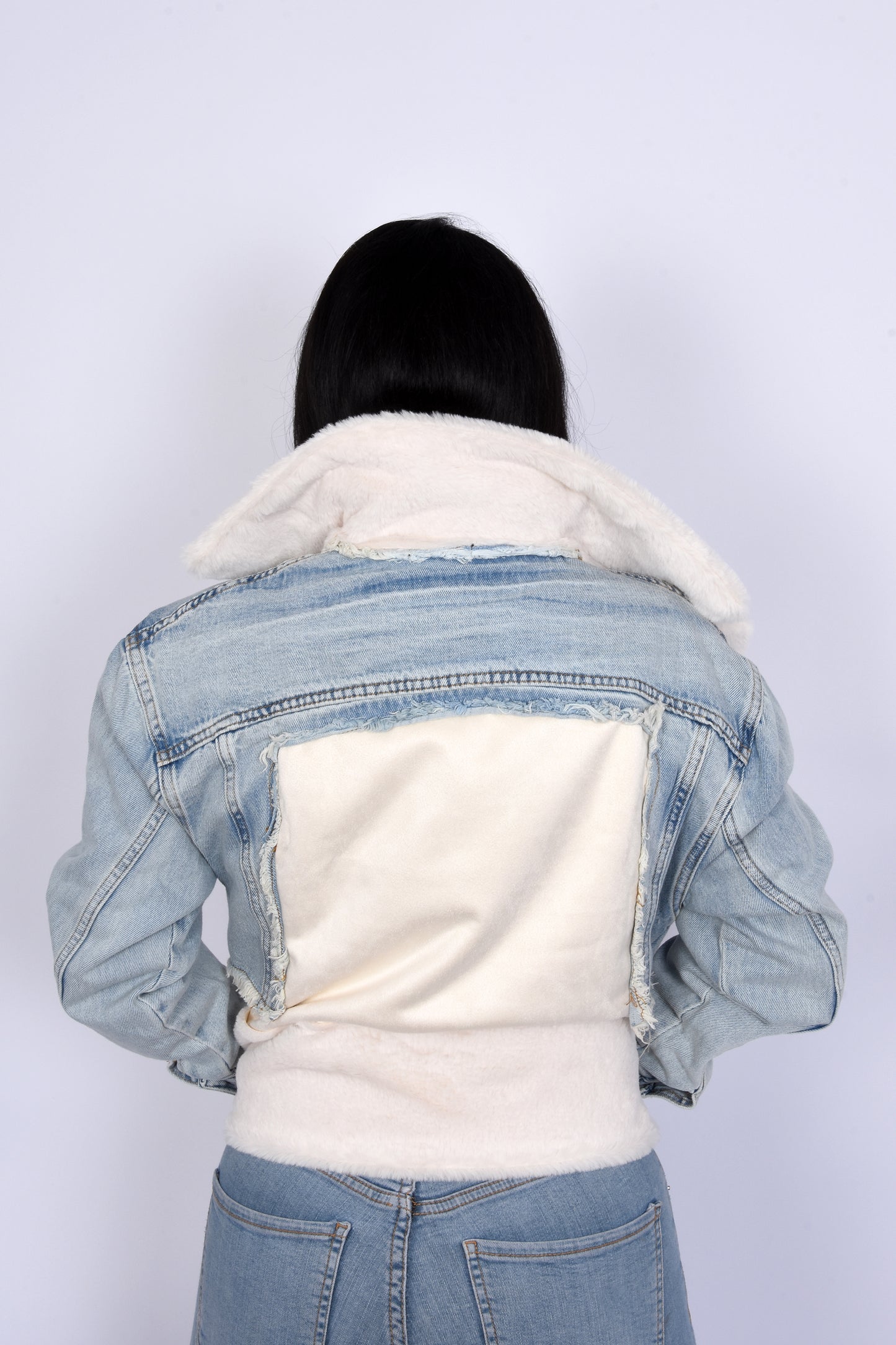Faux-Fur Denim Jacket-White