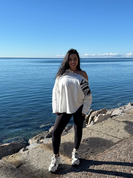 Oversize One-Shoulder Sweatshirt - White