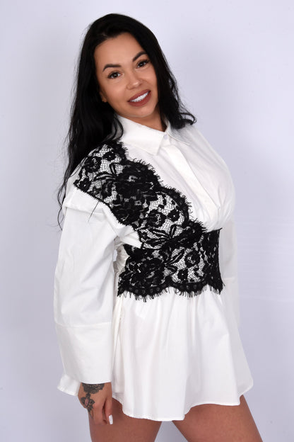 Lace Contrast Shirt Dress